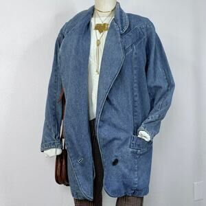 Vintage Denim Oversized Jacket One Button Shawl Collar Western Fishermancore
